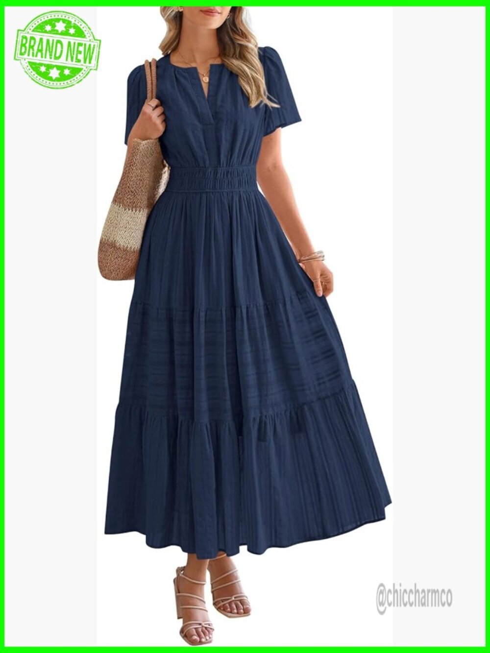 Lightweight Maxi Dress with Pockets, V-Neck, Elastic Waist for Summer